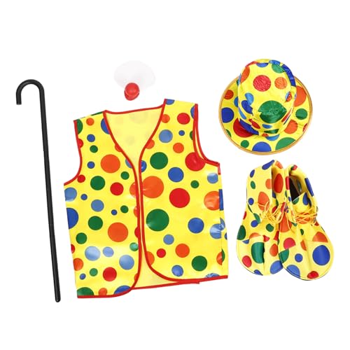 GLSTOY 1satz Clown Kostüm Zubehör Mit Hut Nase Krücke Und Weste Für Karneval Cosplay Und Geburtstagsfeiern Leicht Und Praktisch Für Unvergessliche Auftritte von GLSTOY