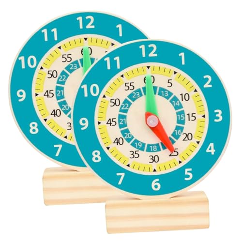 GLSTOY 2 Stück Holzuhren für Lernspielzeug für Kleinkinder zur Zeitgestaltung Interaktive Uhrzeit Erkennung und Sicher aus Hochwertigem Holz für Eltern Junge Mädchen Interaktion von GLSTOY