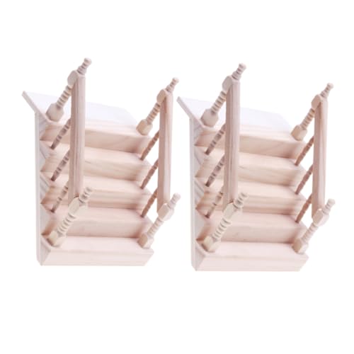 GLSTOY 2 Stück Miniatur-möbeltreppe: Mini-holzhandlauftreppe, Puppenhaus-szenenstufen, Möbelornamente Für Feengarten-szenenzubehör von GLSTOY