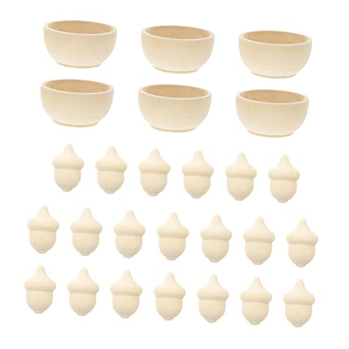 GLSTOY 20 Stück Teiliges Set Unbehandelte Holz Eicheln mit Holzschalen zum Sortieren und Zählen für Leicht Langlebig und Sicher für DIY Dekoration und Lernspielzeug von GLSTOY