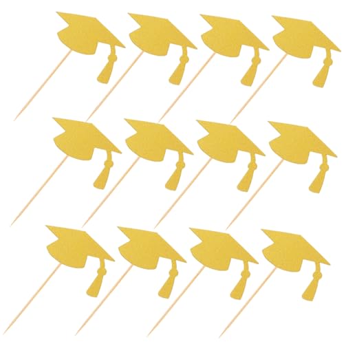 GLSTOY 24 Stück Teiliges Graduation Cake Topper Goldene Abschlusshut Tortendeko Einfache Anwendung Partydeko für Schulabschluss und Abschlussfeier Kreative Erinnerungsstücke für von GLSTOY