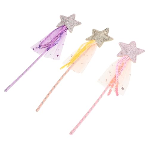 GLSTOY 3 Stück Magische Stäbe mit Sternspitze Bunte Tasseln Halloween-feenstab für Mädchen Partyspielzeug für Geburtstag Weihnachten Fasching und Rollenspiele von GLSTOY