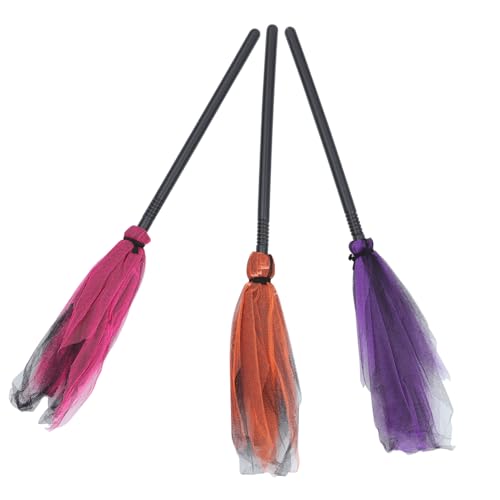 GLSTOY 3 Stücke Teiliges Hexenbesen Kunststoff mit Mesh Abnehmbar Leuchtende Farben Halloween Kostüm Requisite für Erwachsene Party Karneval Cosplay Bühnenauftritte von GLSTOY