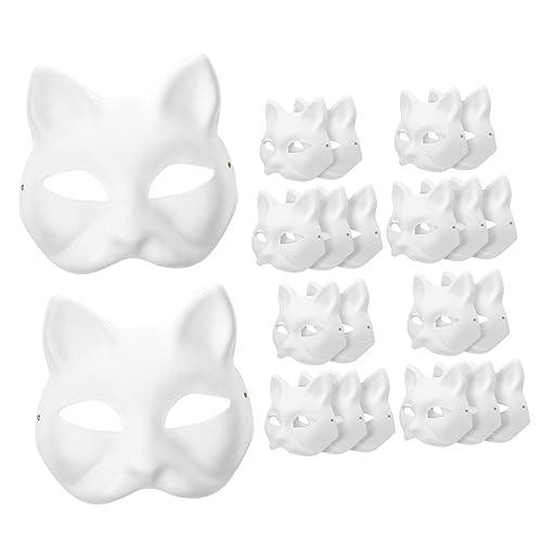 GLSTOY Katzenmasken mit Gummiband 30 Stück blanko handbemalt -Maskenballmasken für Jungen und Mädchen Erwachsene Halloween Cosplay-Party GLSTOY Katzenmasken mit Gummiband 30 Stück blanko handbemalt -Maskenballmasken für Jungen und Mädchen Erwachsene Halloween Cosplay-Party von GLSTOY