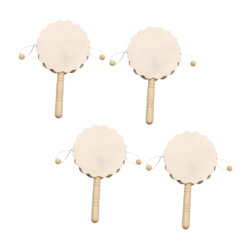GLSTOY 4 Stück Teiliges DIY Holz Rasseltrommel Bastelset Unbemalt Geruchsneutral Handliche Handtrommel Kreatives Musikspielzeug Konzentration und Feinmotorik von GLSTOY