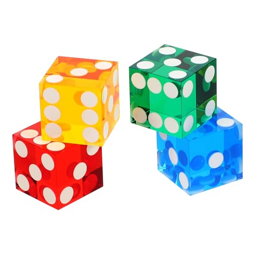 GLSTOY 4 Stück Teiliges Präzisionswürfel aus Hochwertigem Acryl Sechseitige Bunte Partywürfel Robuste und Leichte Spielwürfel für Unterhaltsame Gesellschaftsspiele Zufällige Farbe von GLSTOY