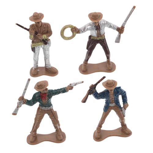 GLSTOY 4 Stück Teiliges Western Cowboy Figuren Set Miniatur Deko für Geburtstag Party Supplies Western Thema Detailliert Handbemalt für Sammler und Puppenhäuser von GLSTOY