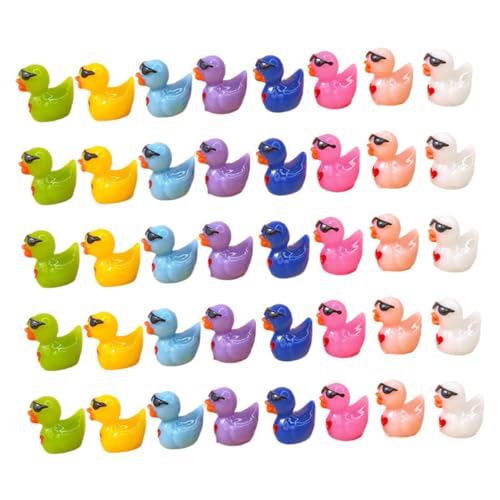 GLSTOY 40 Stück Mini-Enten Mit Sonnenbrille Miniatur-entenfiguren Aus Kunstharz Cartoon-entenmodelle Für Garten-landschaftsdekoration von GLSTOY