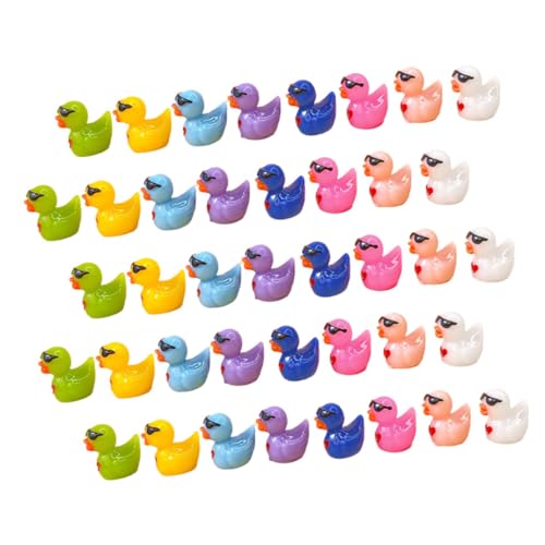 GLSTOY 40 Stück Mini Entenfiguren Aus Kunstharz Winzige Landschaftsdekor Ente Mit Sonnenbrille Dekoration Für Kuchen Garten Aquarium von GLSTOY