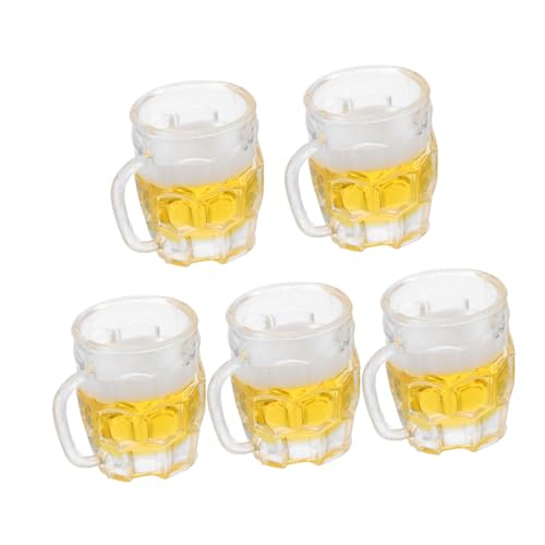 GLSTOY 5 Stück Teiliges Mini Bierkrüge aus Resin Detailreiche Miniatur Biergläser Gelb für Puppenhaus Mikro Landschaft Deko Fotografie Kreatives Rollenspiel und Sammler von GLSTOY