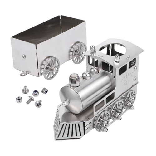 GLSTOY Edelstahl Dampflok Modell mit Wagen Langlebige Zugdekoration für Haushalt und Büro Realistische Steam Train Skulptur Kompakt und Platzsparend für Eisenbahnliebhaber von GLSTOY
