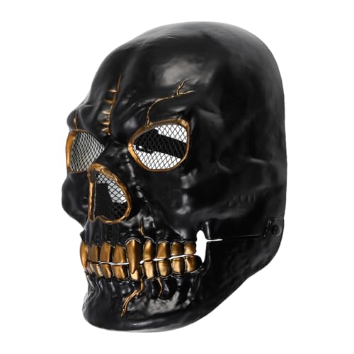 GLSTOY Gruselige Halloween Vollgesichtsmaske Schädel mit Beweglichem Mund Leichte Kunststoff Skelettmaske für Erwachsene als Horrordekoration und Cosplay Zubehör Schwarz-gold GLSTOY Gruselige Halloween Vollgesichtsmaske Schädel mit Beweglichem Mund Leichte Kunststoff Skelettmaske für Erwachsene als Horrordekoration und Cosplay Zubehör Schwarz-gold von GLSTOY