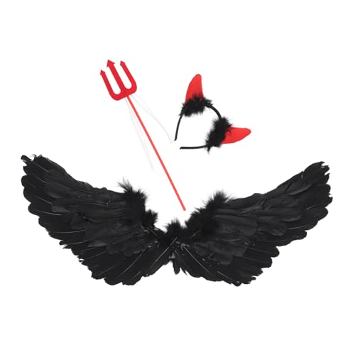 GLSTOY Halloween Dämonenkostüm für Schwarzer Cape mit Schwarzen Federschwingen Flexibles Hautfreundliches Cosplay Karneval und Bühnenauftritte Mittlere von GLSTOY