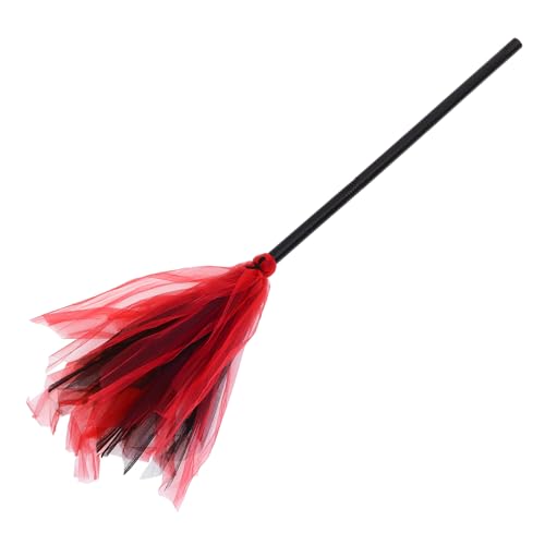 GLSTOY Halloween Hexenbesen Requisit Abnehmbar Kunststoff Hexenbesenstiel Party Dekoration Schwarz-rot für Halloween Cosplay und Kostümzubehör von GLSTOY
