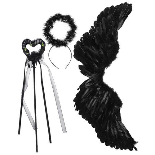 GLSTOY Halloween Teufelskostüm Cosplay mit Schwarzen Federn Flügeln Leicht Anzuziehen für Party Bühne Geburtstagsfeier und Festliche Anlässe Geeignet als von GLSTOY
