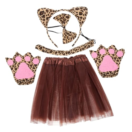 GLSTOY Leoparden Kostüm mit Leopardenohren Haarreif Schleife Tüllrock und Handschuhen Hautfreundlich Langlebig für Halloween Zoo Dschungel-mottoparty von GLSTOY