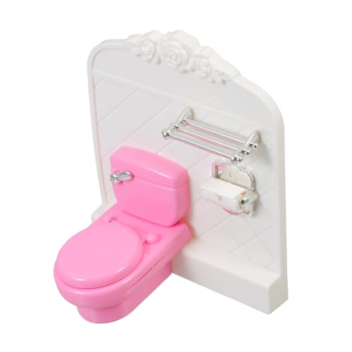 GLSTOY Miniatur Puppenhaus Toilette mit Gewebeständer Buntes Badezimmer Deko Accessoire für Puppenhäuser für Kreative Spielwelten und Realistische Gestaltung von GLSTOY