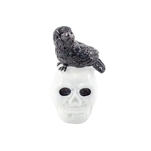 1 Stück Miniatur-Halloween-Figuren, Mini-Halloween-Geist, Kürbis, Totenkopf, Figuren, Heimdekoration, Festival, DIY, Kunstharz, Handwerk(Crow Skull) von GLSZNQO