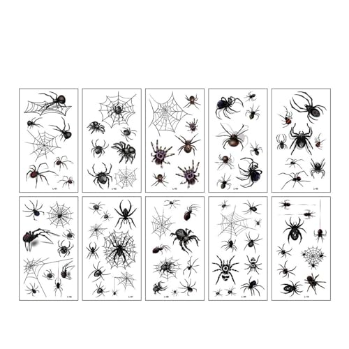 10 Stücke Halloween Kürbis Temporäre Tattoo Aufkleber for Party wasserdichte Spinne Fledermaus Geist Gefälschte Tattoos for Männer Frauen Hand Gesicht(Set-177) von GLSZNQO