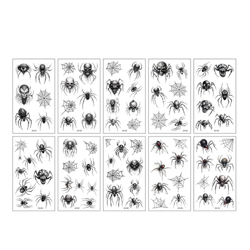 10 Stücke Halloween Kürbis Temporäre Tattoo Aufkleber for Party wasserdichte Spinne Fledermaus Geist Gefälschte Tattoos for Männer Frauen Hand Gesicht(Set-178) von GLSZNQO