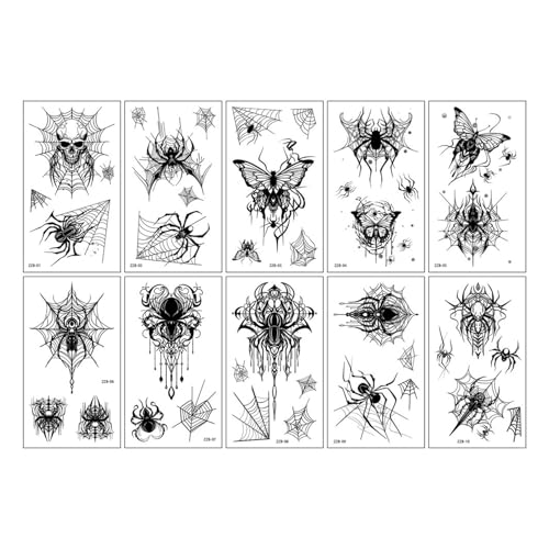 10 Stücke Halloween Kürbis Temporäre Tattoo Aufkleber for Party wasserdichte Spinne Fledermaus Geist Gefälschte Tattoos for Männer Frauen Hand Gesicht(Set-198) von GLSZNQO