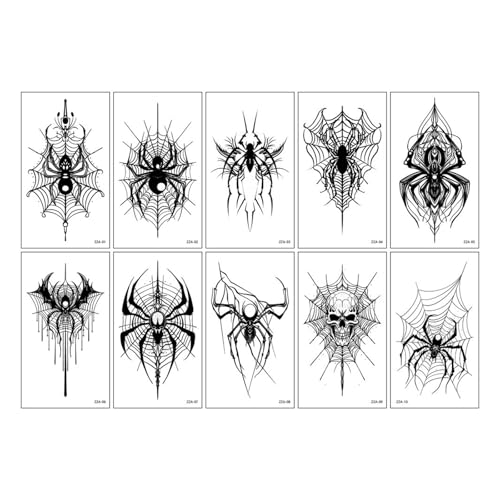 10 Stücke Halloween Kürbis Temporäre Tattoo Aufkleber for Party wasserdichte Spinne Fledermaus Geist Gefälschte Tattoos for Männer Frauen Hand Gesicht(Set-199) von GLSZNQO