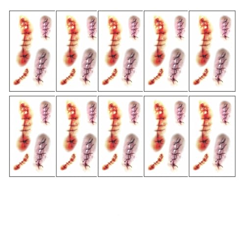 10 stücke Halloween Narbe Temporäre Tattoo tickers Rot Blutgerinnsel Gesicht Tattoo Wasserdicht Cosplay Geschenke for Männer Frauen Party Decor(B-10PCS) von GLSZNQO