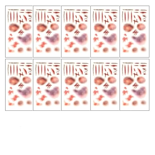 10 stücke Halloween Narbe Temporäre Tattoo tickers Rot Blutgerinnsel Gesicht Tattoo Wasserdicht Cosplay Geschenke for Männer Frauen Party Decor(C-10PCS) von GLSZNQO