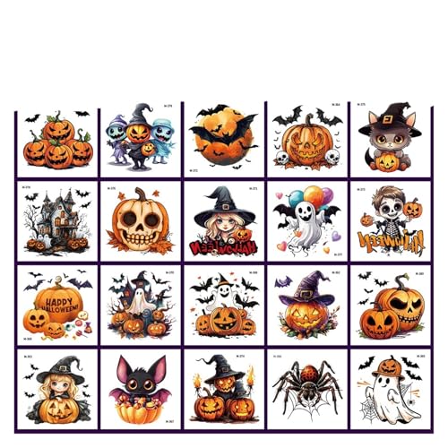 20 Blätter Halloween Temporäre Tattoos Wasserdicht - Realistische Hexe Geist Kürbis Gefälschte Wunden Narben for Party Cosplay Gesicht Körper S(M361-380) von GLSZNQO