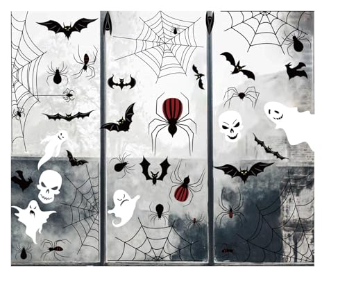 4 Stücke Halloween Großes Skelett Wandaufkleber Menschlicher Schädel Knochen Fledermaus Fensteraufkleber Halloween Party Gruselig Home Zimmer Aufkleber Dekore(Spider 4pcs) von GLSZNQO