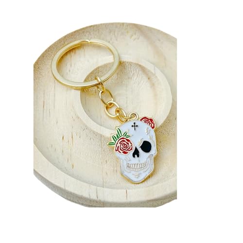 6 Stück Vintage Totenkopf Rose Metall Schlüsselanhänger, Autotasche Schlüsselanhänger, Männer Frauen Halloween Party Geschenk Schmuck Schlüsselanhänger(6pcs Eyes Rose) von GLSZNQO