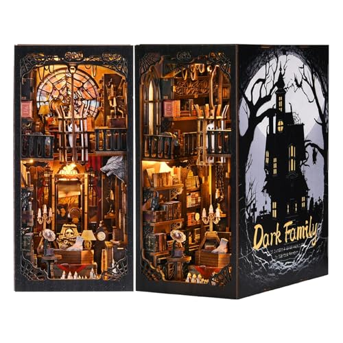 Book Nook Kit The Dark Family DIY Holzpuzzle Gothic Stil Halloween Bücherregal Puppenhaus Modell Buchstütze Gebäude Home Dec von GLSZNQO