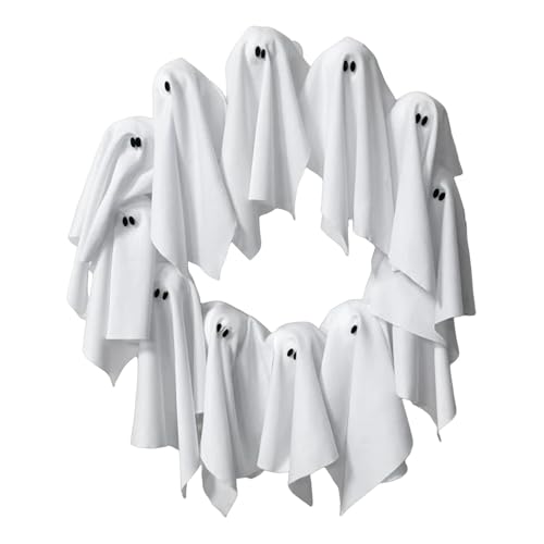 GLSZNQO Halloween-Dekorationen, süßer Geister-Halloween-Kranz, Halloween-Türschild for Haustür, Wandparty, Urlaubsdekor(Without Light) von GLSZNQO