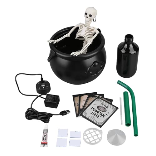 GLSZNQO Halloween Hexenkessel Diffusor Halloween Dekor Sprudelnder Topf Spukhaus Gruselige Party Supplies Feiertagsdekorationen Requisite(25cm and Skeleton) von GLSZNQO