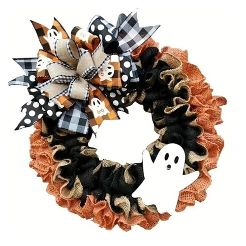 GLSZNQO Simulierter Geist-Boo-Geisterkranz, Wandbehang, handgefertigt, Halloween-Kranz, Halloween-Schilder, Bauernhaus-Kranz, Innendekoration von GLSZNQO