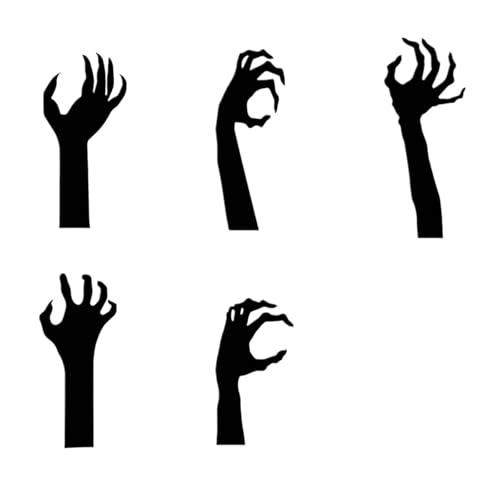 Gruselige Halloween-Gartenschilder mit Pfählen – 5er-Pack | Schwarze Halloween-Hand-Rasenpfähle for Halloween-Silhouette-Gartendekoration von GLSZNQO