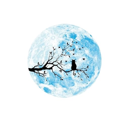 Halloween 3D Leuchtende Wandaufkleber Rot Grün Blau Mond Katze Fledermaus Wandtattoos for Kinderzimmer Baby Kinderzimmer Schlafzimmer Glow In The Dark(SCQ1001-2-Blue) von GLSZNQO