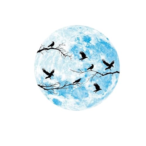 Halloween 3D Leuchtende Wandaufkleber Rot Grün Blau Mond Katze Fledermaus Wandtattoos for Kinderzimmer Baby Kinderzimmer Schlafzimmer Glow In The Dark(SCQ1001-Blue) von GLSZNQO