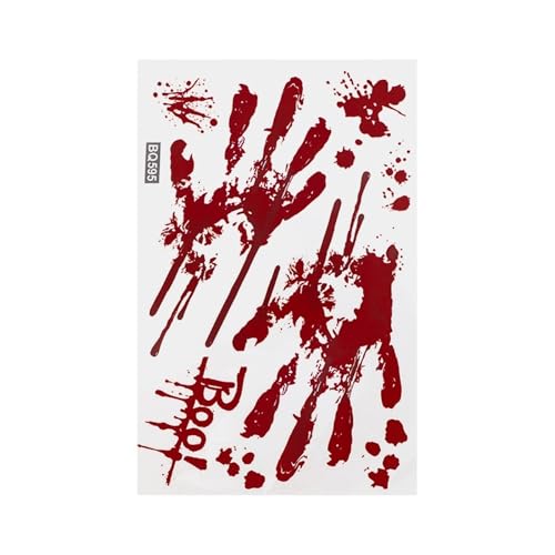 Halloween Blutige Fußabdrücke Fensteraufkleber Horror Handabdruck Blutfleck Aufkleber Dekore Statische Anziehung Klebstoff und abnehmbar(B-1Pc) von GLSZNQO