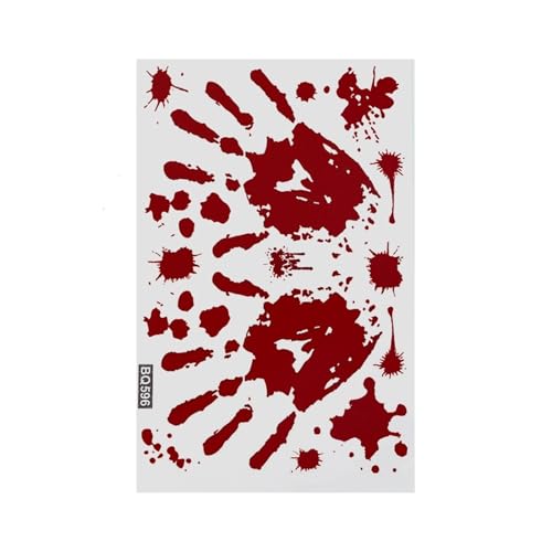 Halloween Blutige Fußabdrücke Fensteraufkleber Horror Handabdruck Blutfleck Aufkleber Dekore Statische Anziehung Klebstoff und abnehmbar(C-1Pc) von GLSZNQO