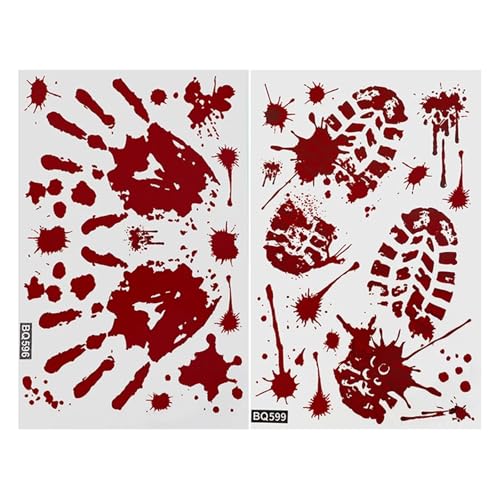 Halloween Blutige Fußabdrücke Fensteraufkleber Horror Handabdruck Blutfleck Aufkleber Dekore Statische Anziehung Klebstoff und abnehmbar(Set B-2Pcs) von GLSZNQO
