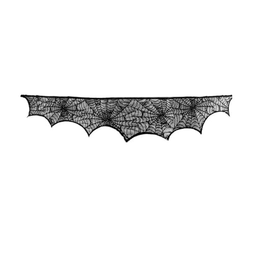 Halloween-Dekoration, schwarzer Spitzen-Kaminmantel-Schalbezug mit Spinnennetz, festliches Partyzubehör, 45 x 243 cm Halloween-Dekoration, schwarzer Spitzen-Kaminmantel-Schalbezug mit Spinnennetz, festliches Partyzubehör, 45 x 243 cm von GLSZNQO