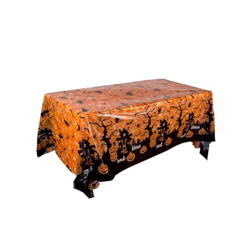 Halloween-Dekorationstischdecke, Einweg-Tischdecke aus Kunststoff mit Kürbis-Spinnennetz und Fledermausmotiv, Tischdekoration for Halloween-Partys zu Hause(Style-A) von GLSZNQO