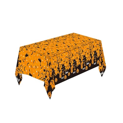 Halloween-Dekorationstischdecke, Einweg-Tischdecke aus Kunststoff mit Kürbis-Spinnennetz und Fledermausmotiv, Tischdekoration for Halloween-Partys zu Hause(Style-B) von GLSZNQO