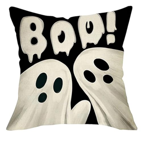 Halloween-Kissenbezüge: Mumien- und Geister-Motive, Buh! und gruselige Designs. Sofakissenbezug, Feiertagsparty-Dekoration, Geschenk, 60 x 60 cm(Orange) von GLSZNQO