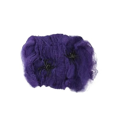 Halloween Künstliche Elastische Spinne Web Horror Spukhaus Hof Szene Anordnung Halloween Party Faux Dekorative Requisiten 2025(Purple) von GLSZNQO
