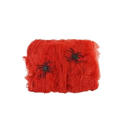 Halloween Künstliche Elastische Spinne Web Horror Spukhaus Hof Szene Anordnung Halloween Party Faux Dekorative Requisiten 2025(Red) von GLSZNQO
