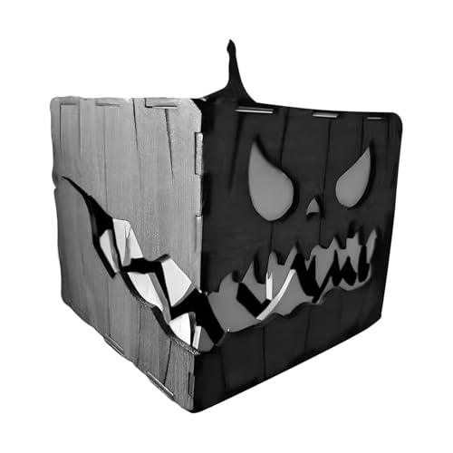 Halloween-Kürbislaterne, Aufbewahrungsbox aus Holz, Gesicht, unheimliche kreative Kürbisfigur, Deckel, Kürbis-Tischleuchte for Halloween-Dekor(Black) von GLSZNQO
