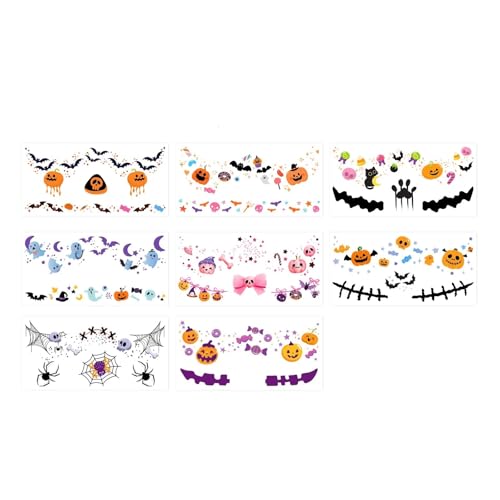 Halloween-Rouge-Gesichtsaufkleber, wasserfest und leicht zu entfernen, süße temporäre Tattoos for das Halloween-Party-Make-up-Set, 8 Blatt Halloween-Rouge-Gesichtsaufkleber, wasserfest und leicht zu entfernen, süße temporäre Tattoos for das Halloween-Party-Make-up-Set, 8 Blatt von GLSZNQO