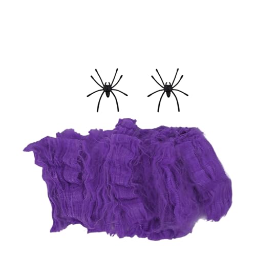 Halloween-Spinnennetz-Dekoration, künstliches Spinnennetz aus Seide, dehnbares Spinnennetz, gruselige Spukhaus-Szene, Requisite, DIY-Party, gruselige Dekoration, 10 Stück(Purple) von GLSZNQO
